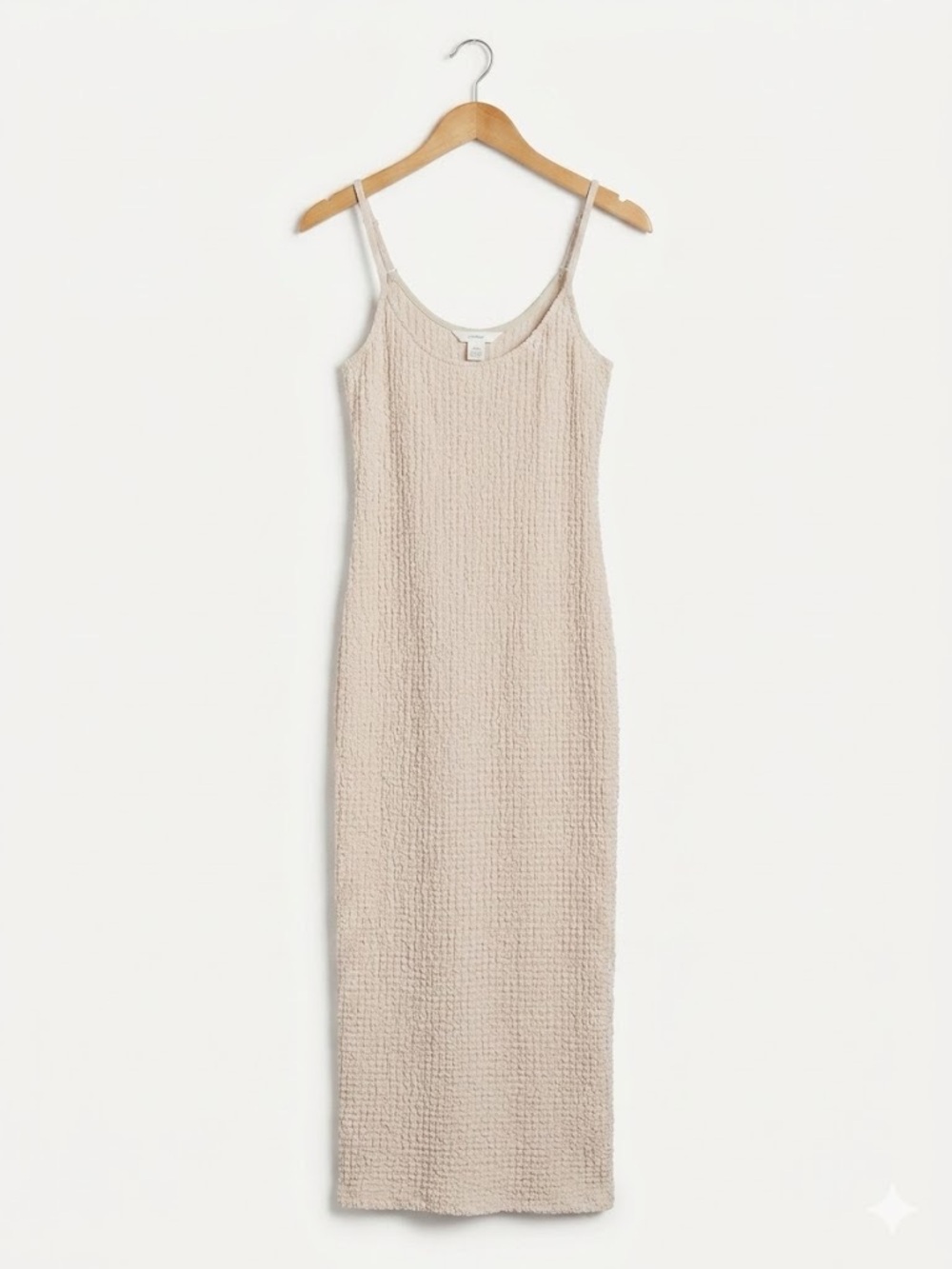 H&M Beige Textured Maxi Slip Dress